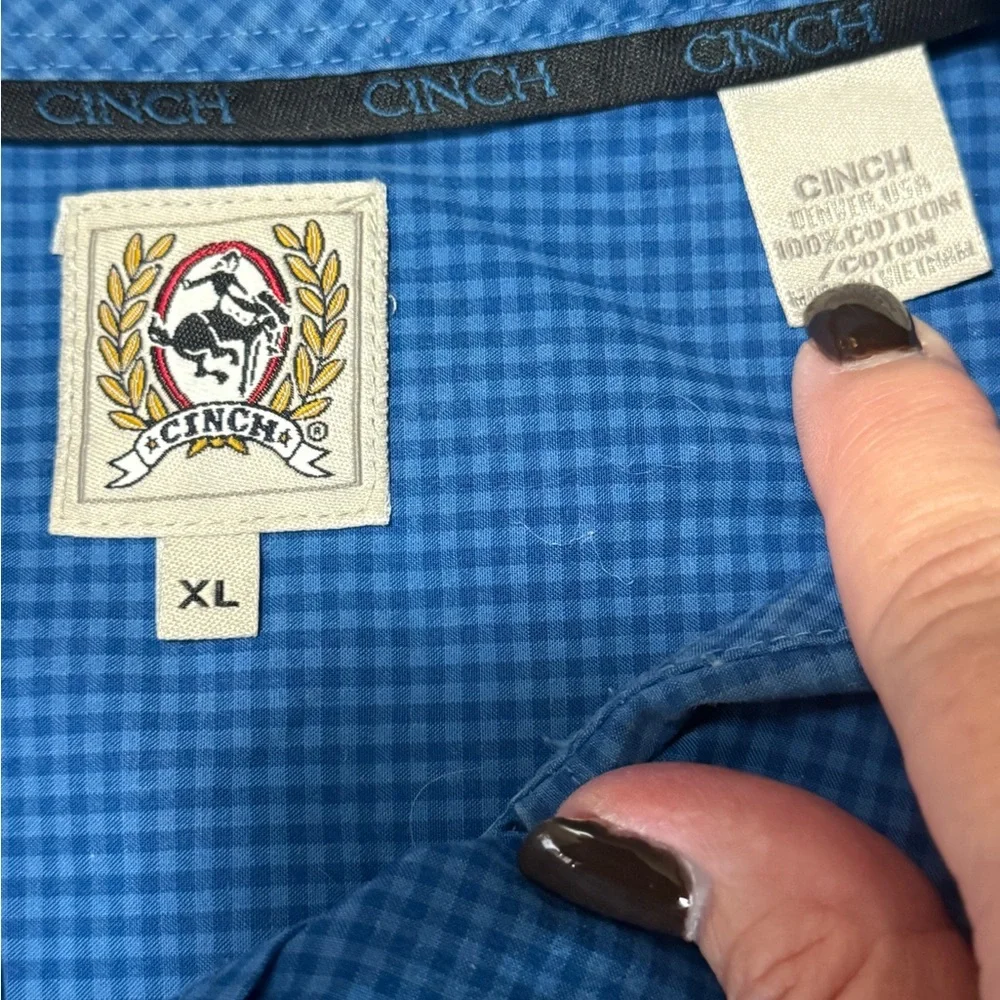 Cinch Men’s Blue Gingham Western Button-Down Shirt 100% Cotton Size XL